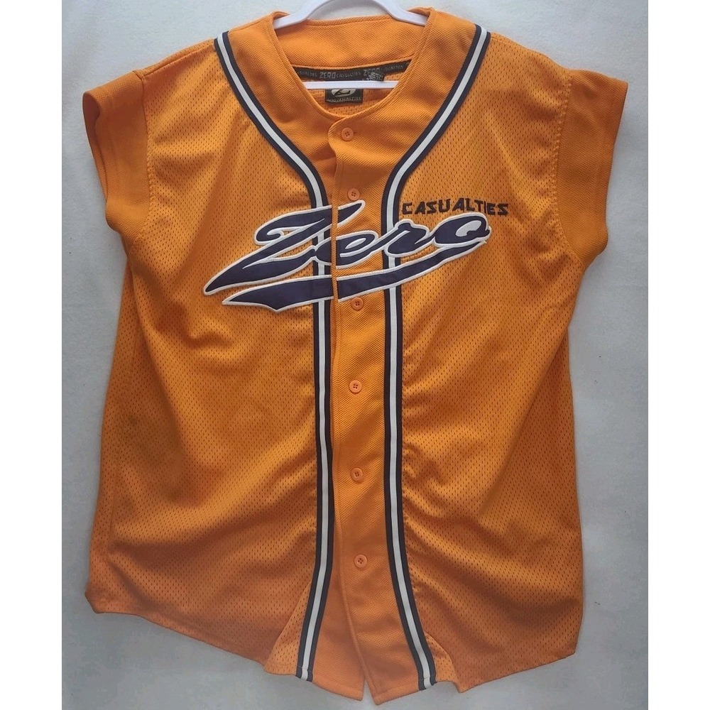 Zero Casualties Jersey‎ Sz Lg 90s Y2K Button Up Applique Spellout Grunge Hip Hop